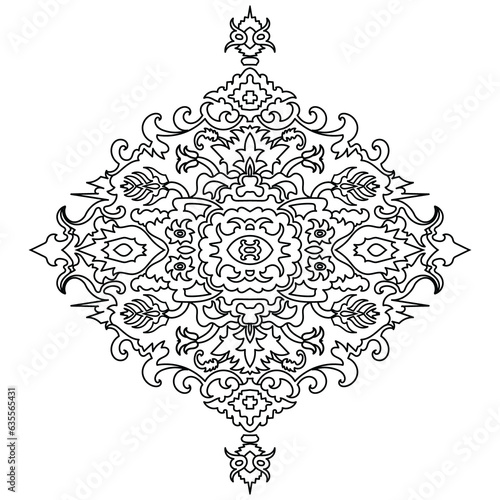 Carpet components. black stripes. rug Oriental ornament with floral motifs. Indian design element for henna tattoo, adult coloring book, greeting card, wedding invitation or spa beauty flyer.