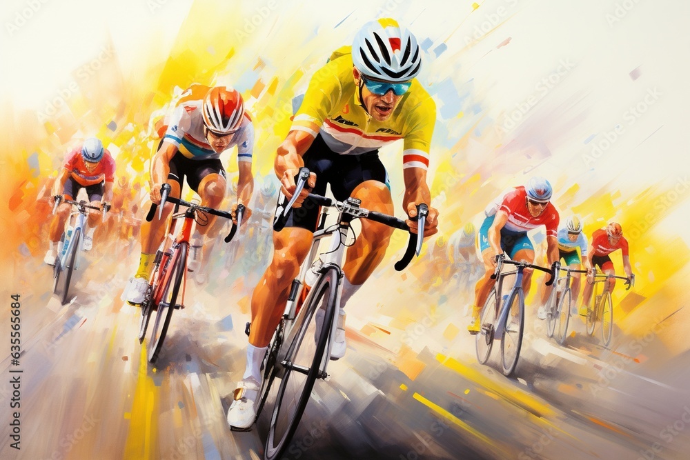 Obraz premium Painting of Tour de France bicycle race.