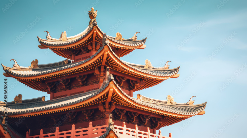 Asian or Chinese pagoda architecture against blue sky. Asia travel Asian or Chinese pagoda architecture against blue sky. Asia travel