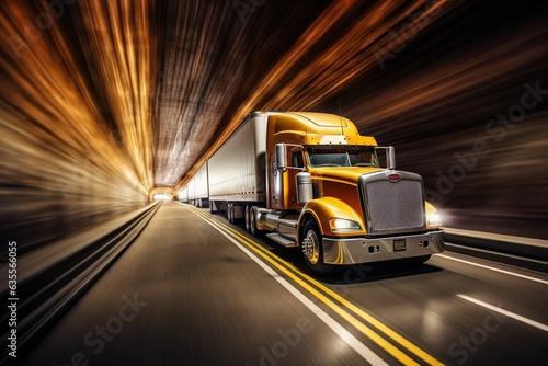Semi Truck at Speed in Tunnel. © Bargais