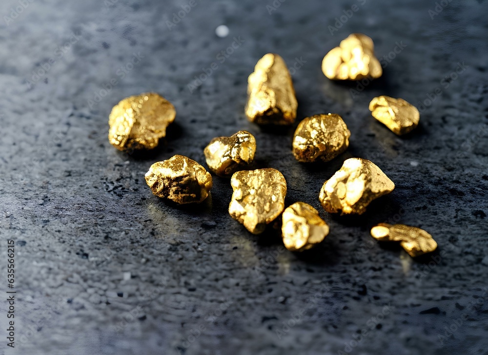 Heap of Gold Nuggets on Wooden Surface for Background, Closup of Mineral Pure Gold Heap of Gold Nuggets on Wooden Surface for Background, Closup of Mineral Pure Gold