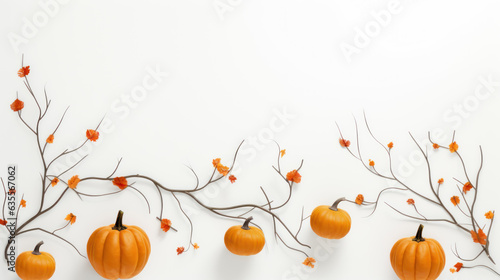 pumpkins and branch on the white background