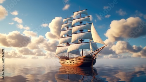 Sailing ship, Beautiful tall ship sailing deep blue waters toward adventure. © visoot