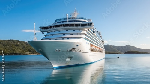 Cruise liner ship in ocean with blue sky  Tourism travel on holiday take a vacation time on summer concept.