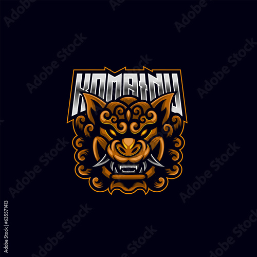 Japanese Lion E-sport logo design template vector illustration