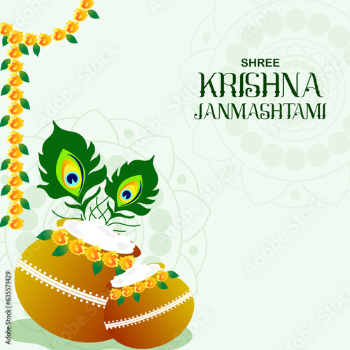 Indian Festival Happy Janmashtami Vector Illustration Hand Drawn Creative Design & Background  photo