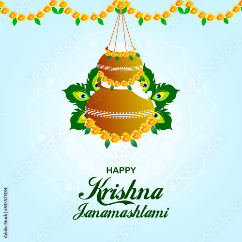 Indian Festival Happy Janmashtami Vector Illustration Hand Drawn Creative Design & Background 