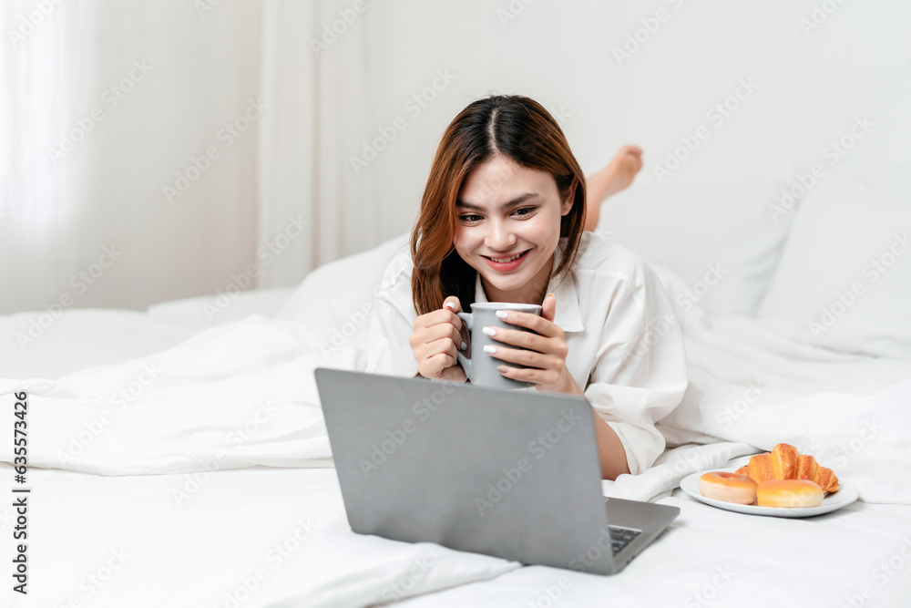 Activity at home leisure lifestyle concept, Young woman in clothes casual drinking hot chocolate and Activity at home leisure lifestyle concept, Young woman in clothes casual drinking hot chocolate and