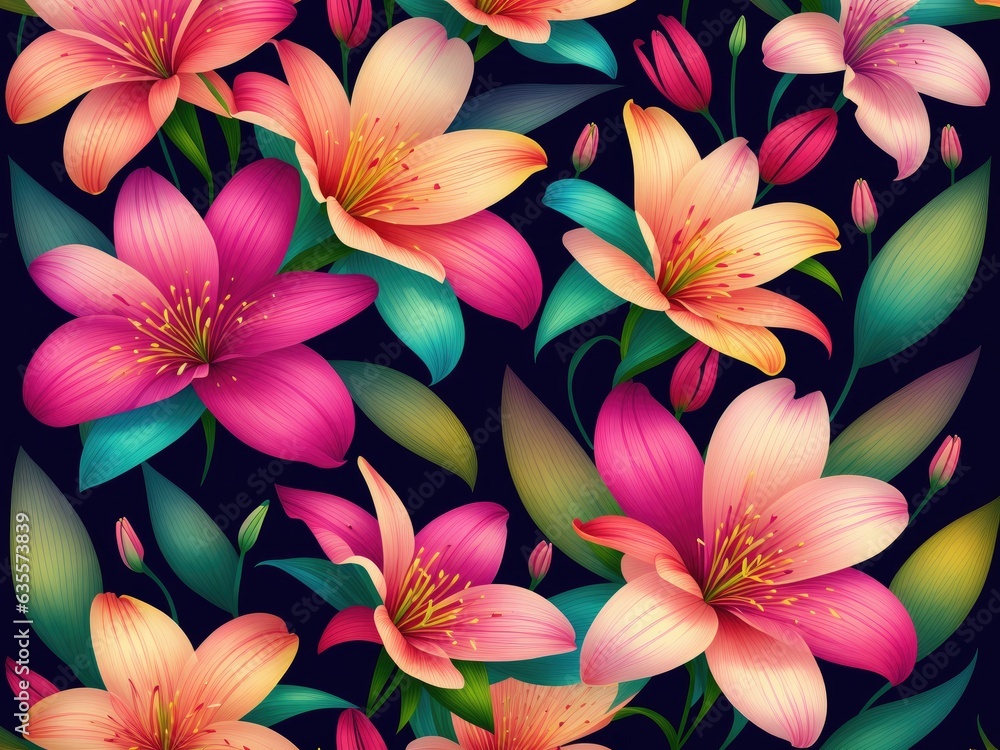 colourful Lily floral pattern colourful Lily floral pattern