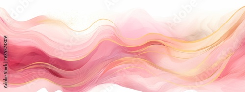 Abstract watercolor paint background illustration - Soft pastel pink color and golden lines, with liquid fluid marbled paper texture banner texture, Generative Ai.