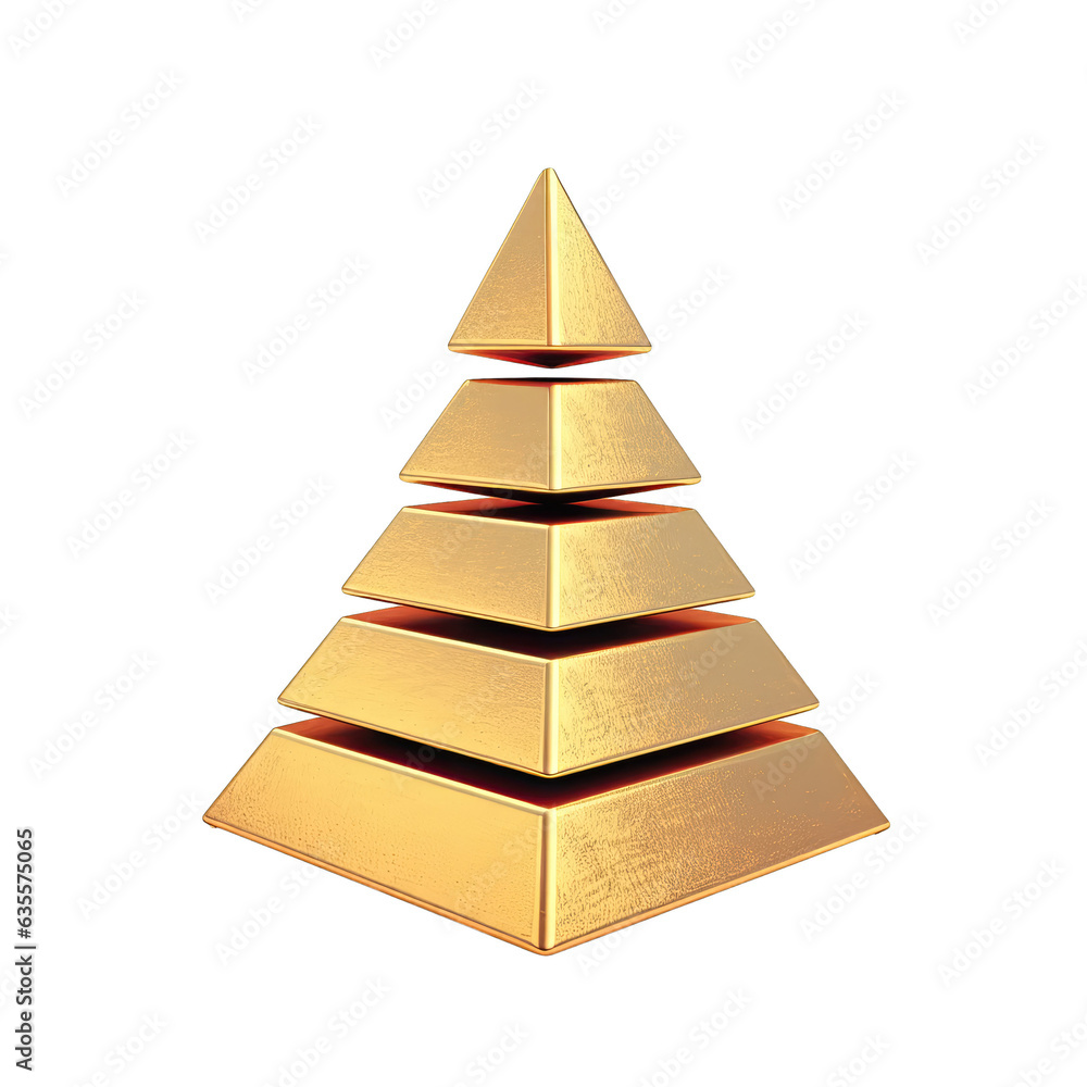 Creative concept Abstract depiction of financial success wealth and business finance using a golden pyramid made of stacked gold coins with shadows isolated on a transparent background Creative concept Abstract depiction of financial success wealth and business finance using a golden pyramid made of stacked gold coins with shadows isolated on a transparent background