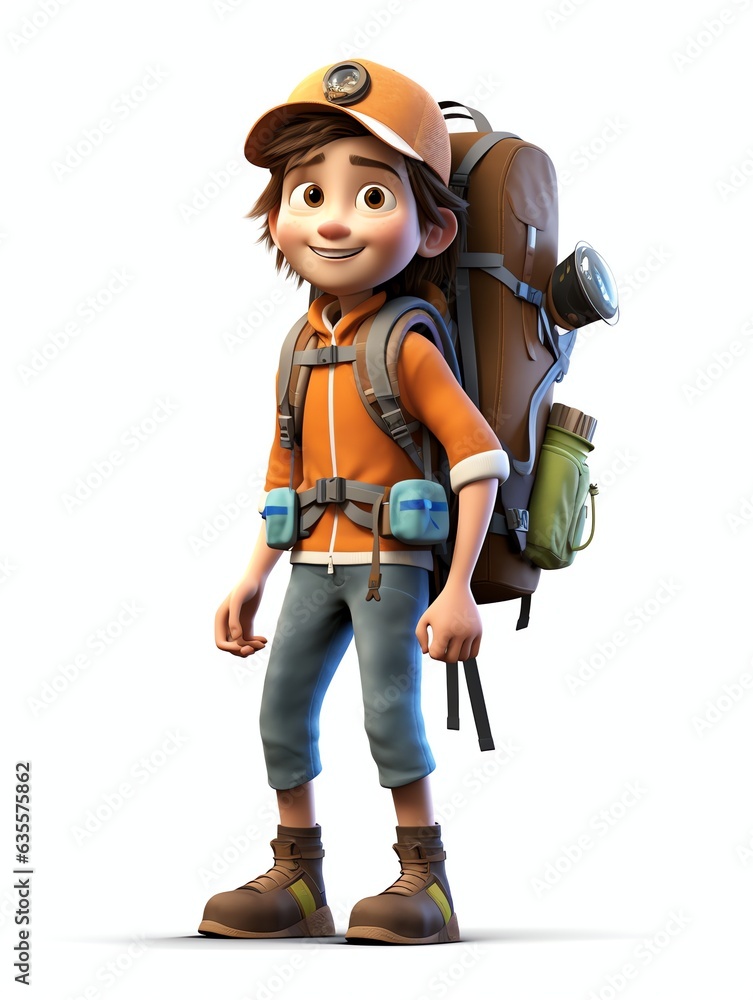 Close up of a cartoon character with a backpack, suitable for educational materials, school posters, and childrens books illustrations.