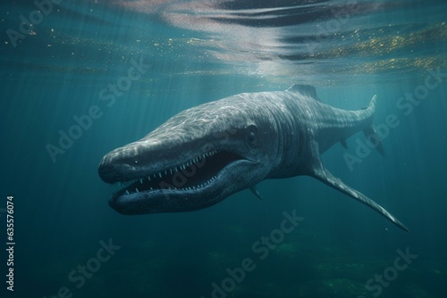 A 3D depiction of a mosasaurus from the prehistoric era. Generative AI