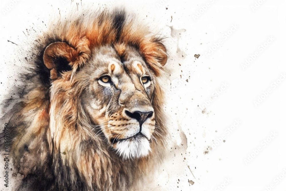 Lion painted in watercolor, isolated on white. Generative AI