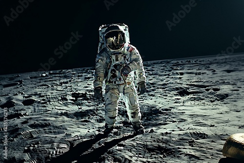 Astronaut walking on the moon during Apollo 11. Generative AI photo