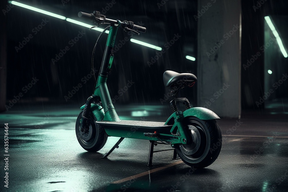 Electric scooter with charger, eco-friendly transport concept. Generative AI