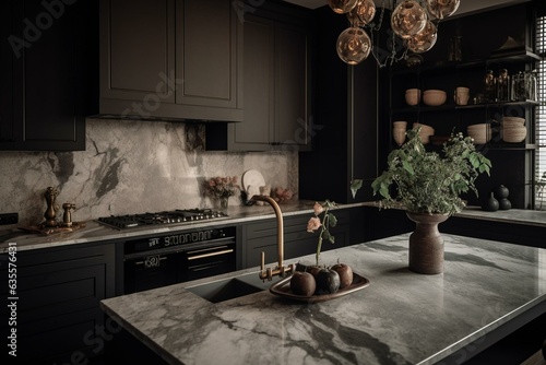 Enhance your kitchen with elegant quartz countertops and slabs. Generative AI