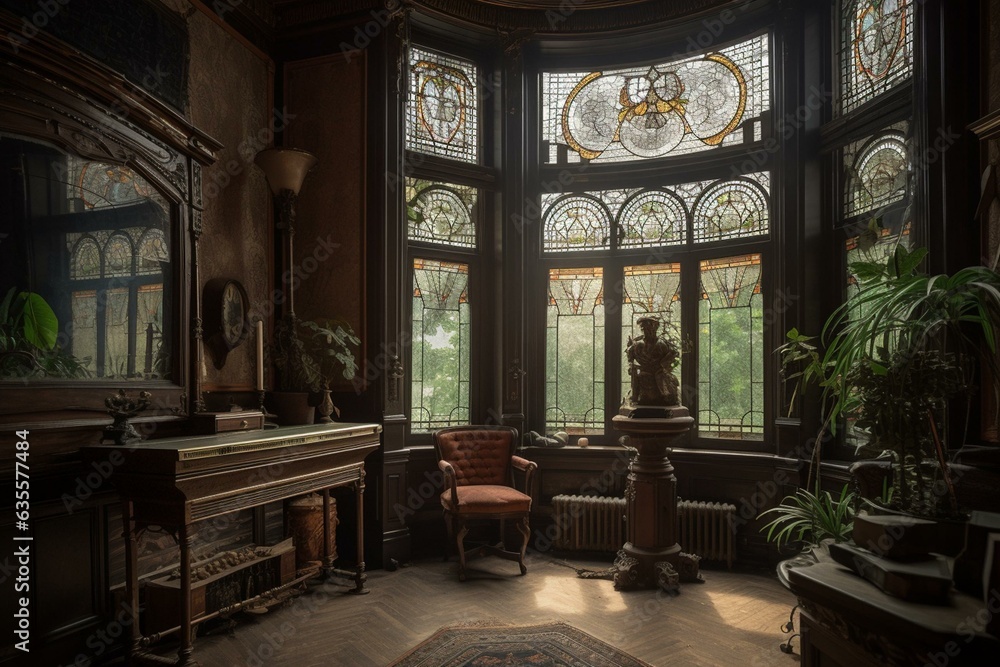 Victorian house with fantasy steampunk interior design and large ...