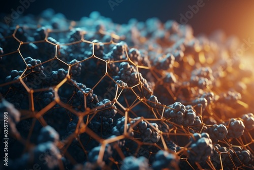 Layers of nanomaterial nanosheets in a 3D molecular rendering. Generative AI photo