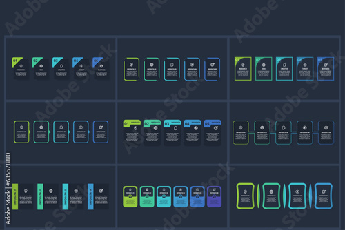 Set Rectangles infographic with 4, 5, 6 steps, options, parts or processes. Template for web on a background.