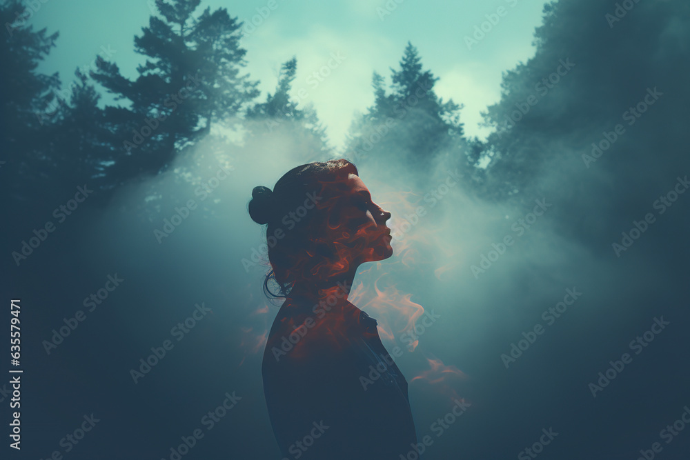 Individual outdoors taking a deep breath Individual outdoors taking a deep breath
