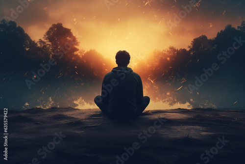 Individual outdoors taking a deep breath