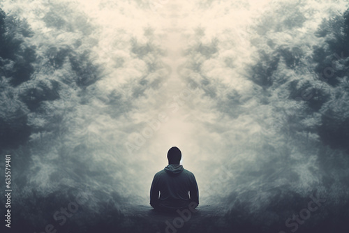 Individual outdoors taking a deep breath