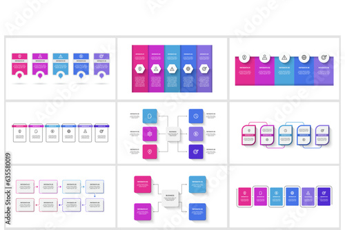 Set Rectangles concept for infographics with 4, 5, 6, 8 steps, options, parts or processes. Business data visualization.