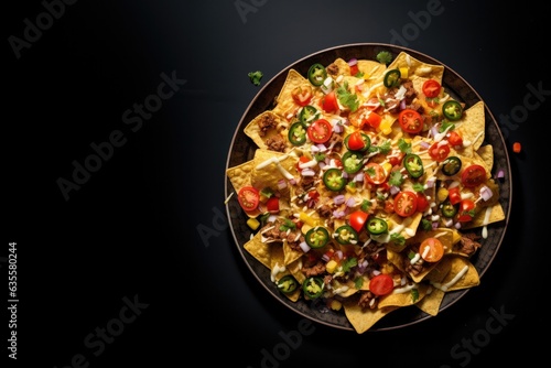 Plate of Nachos Shot from Above with Space for Copy