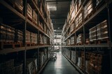 Products stored on shelves in warehouse. Generative AI