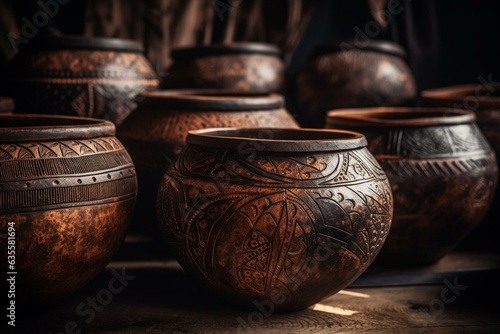 Beautiful African pottery bowls, made by hand with exquisite craftsmanship. Generative AI