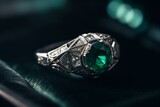 Elegant emerald art deco engagement ring. Generative AI