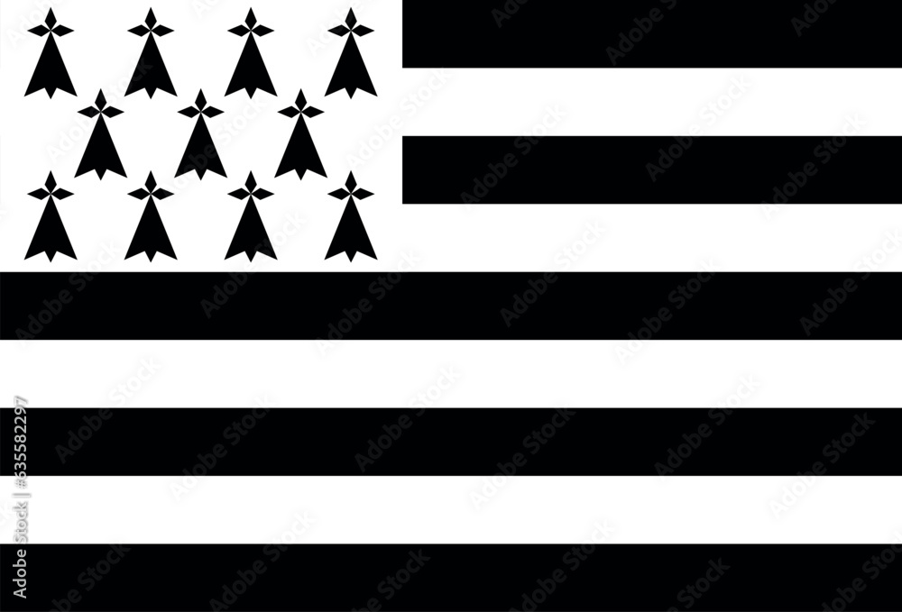 Breton flag, white and black. France region. Vector illustration - obrazy, fototapety, plakaty 
