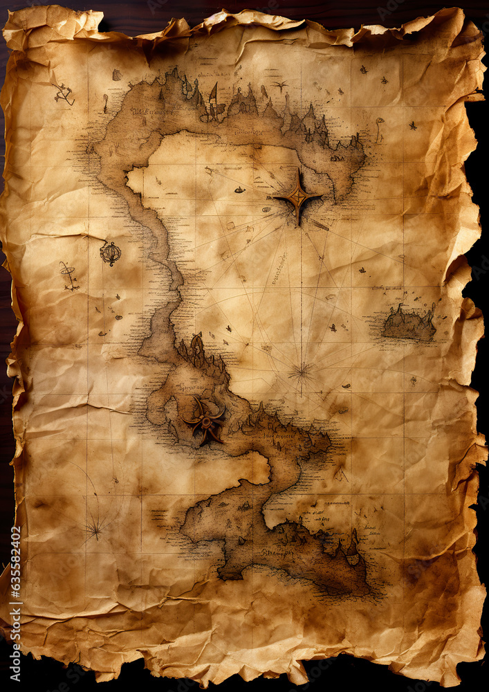 Ancient map of hidden riches intricately drawn on an empty piece of