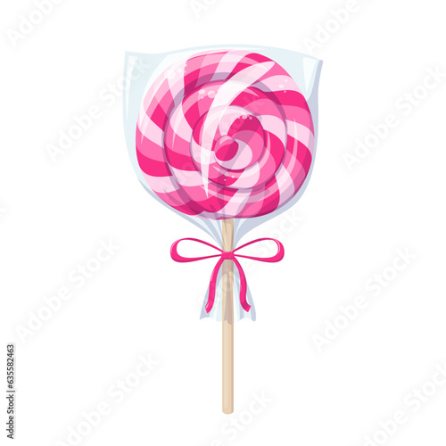 Lollipop, sucker candy on stick in plastic wrapper