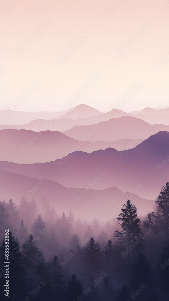 Misty gradient plum purple dreamy forest atmosphere phone hd wallpaper, ai generated