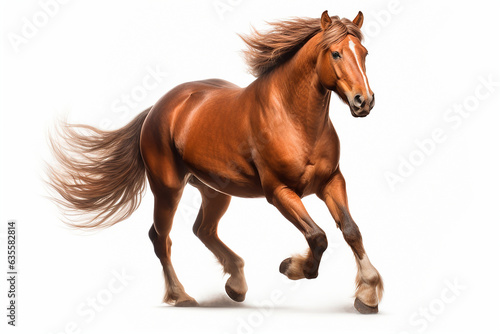Horse isolated on white background running. Animal right side portrait.