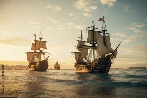 Three ships of Christopher Columbus: Santa Maria, Niña, Pinta. Generative AI