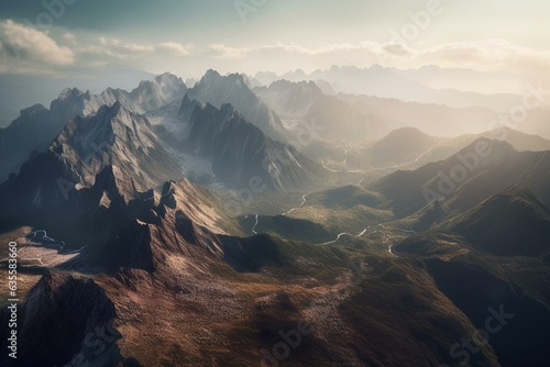 Stunning 3D representation of mountains. Generative AI