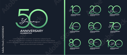 set of anniversary logo green and white color on black background for celebration moment