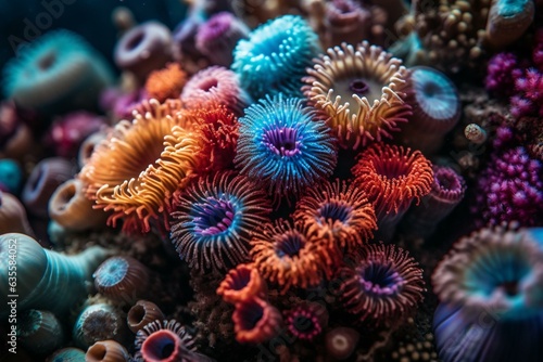 Vibrant reef showcasing Christmas tree worms amid colorful corals. Generative AI