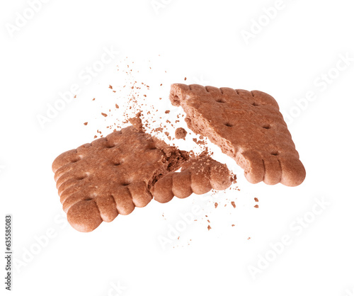 Canvas-taulu Delicious crispy cookie with cocoa flavor crushed into two halves in the air clo