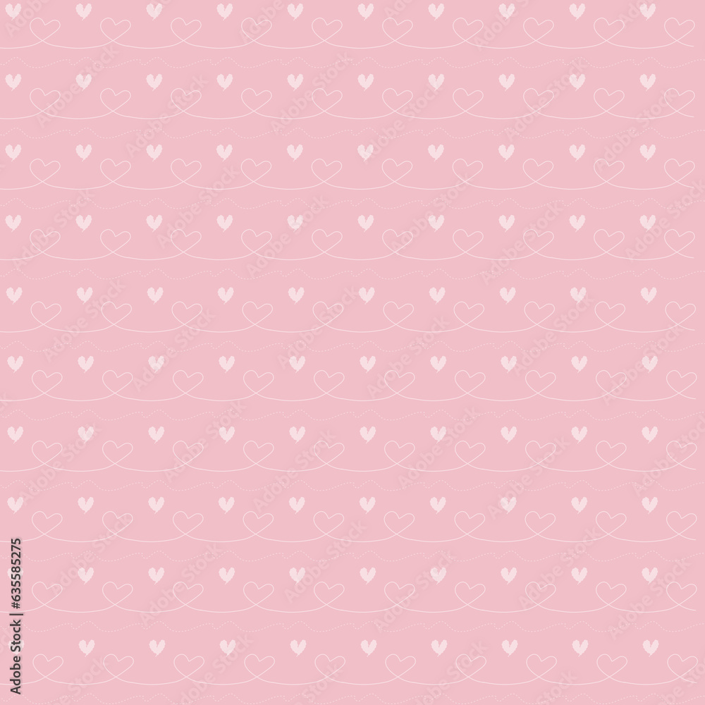 Heart doodle dot and line pattern in pink background illustration