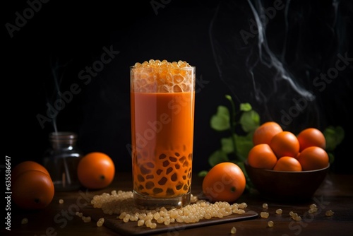Refreshing, citrusy Thai tea with delightful bubbles. Generative AI