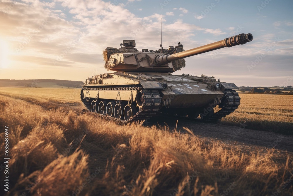 Active British tank on Salisbury Plain, United Kingdom. Generative AI Active British tank on Salisbury Plain, United Kingdom. Generative AI