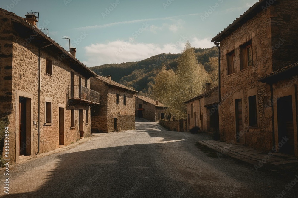 A roadway runs through Lapoblación village in Navarra, Spain. Generative AI