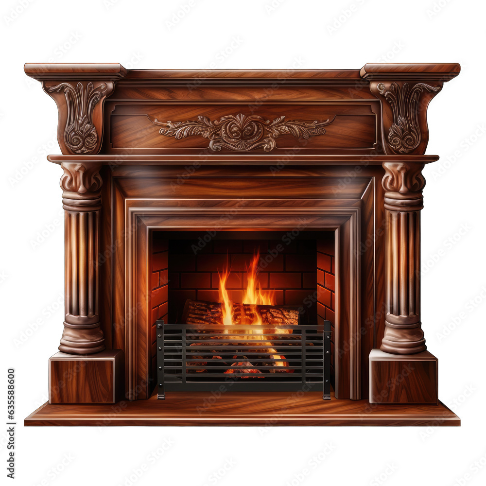Obraz premium Burning classic fireplace. Luxury fireplace isolated on transparent background