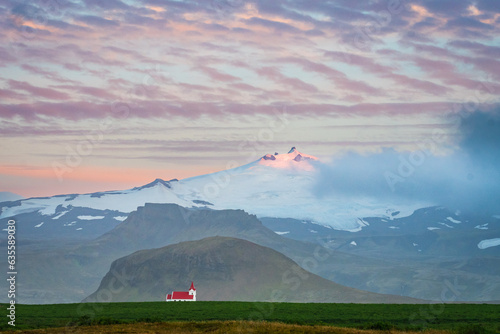 Landscape of  the Ingjaldshóll churh at the Snaefellsnes Peninsula (Iceland) photo