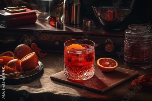 Chilled sbagliato cocktail made with gin, vermouth, and Campari; a revitalizing and delightful alcoholic beverage. Generative AI photo