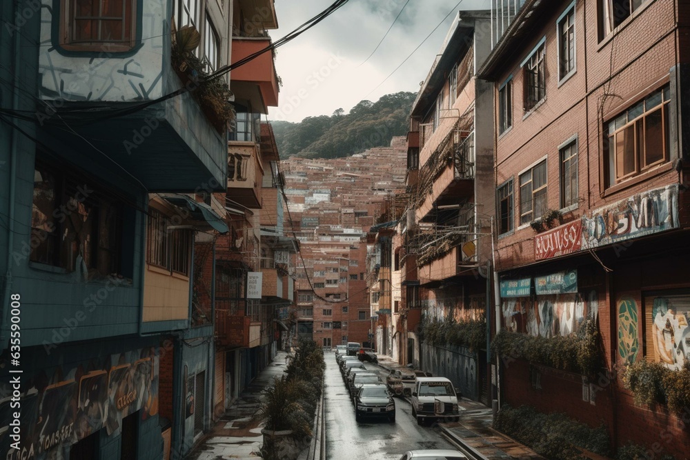 View of Calle 80, an urban street in Bogotá. Generative AI